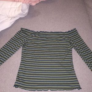 Green striped off the shoulder cute shirt ⭐️